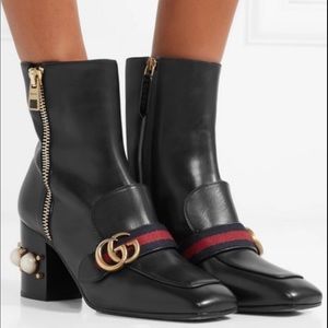 GUCCI Leather Faux Pearl Marmont Ankle Boots